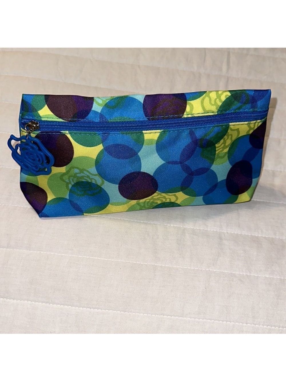 Lancome Paris Green Blue Yellow Purple Floral Circles Make up Cosmetic Zip Bag